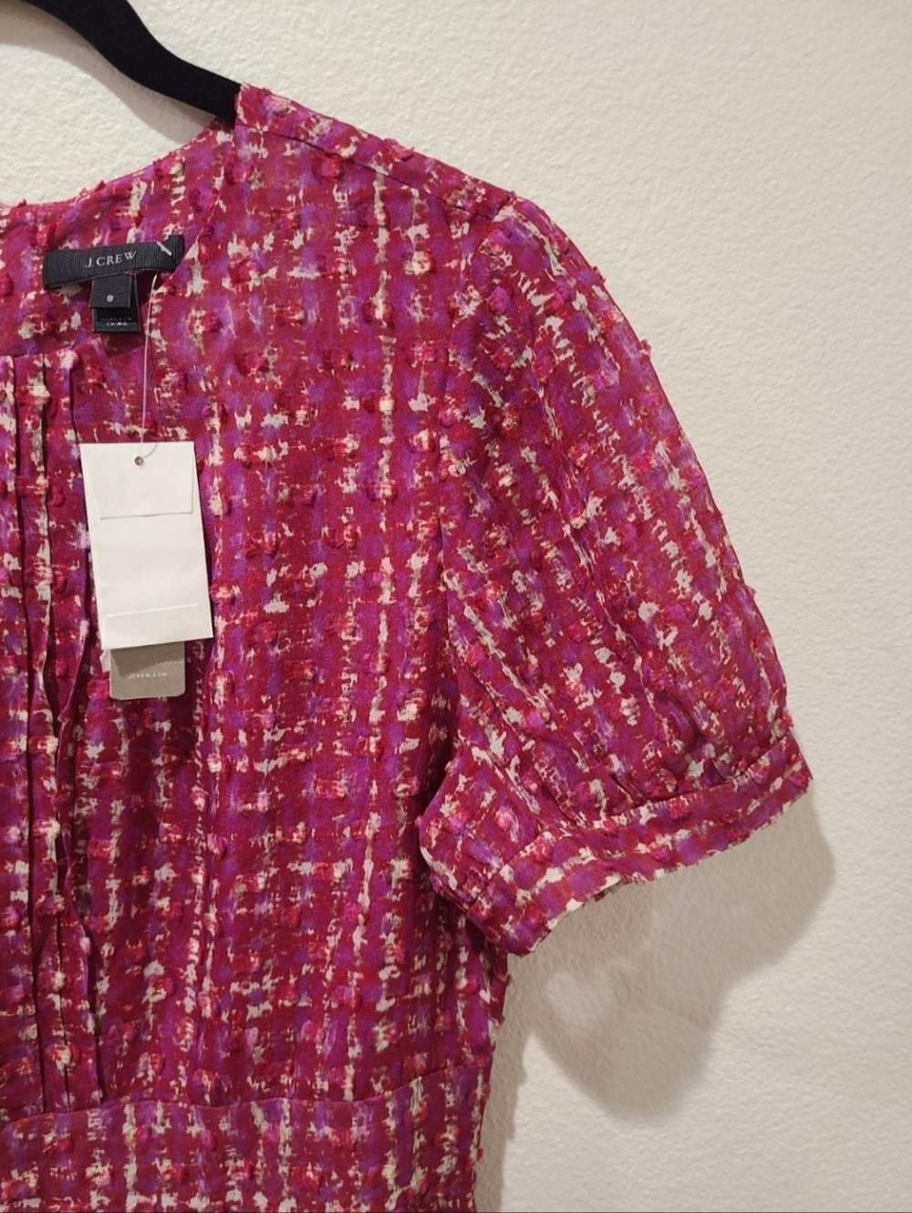 J. Crew Pink-Red Tweed Short-Sleeve Silk Dress - Picture 5 of 10